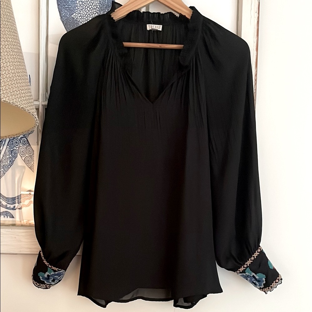 SPENSE ruffle top blouse with embroidered cuffs